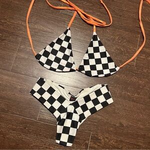 Demon Bikini Handmade Checkered Bikini Set Orange Small Medium Cheeky Swim